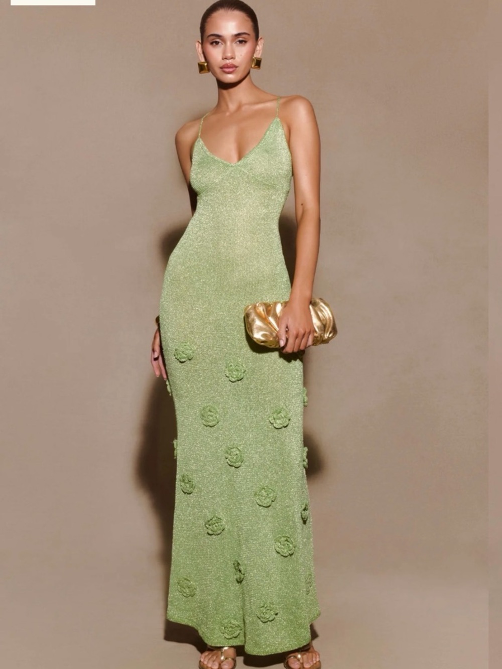 Meshki Suki Metallic Knit Maxi Dress - Pastel Green